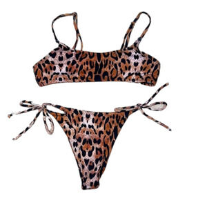 Cheetah print bikini set with adjustable straps and bottoms